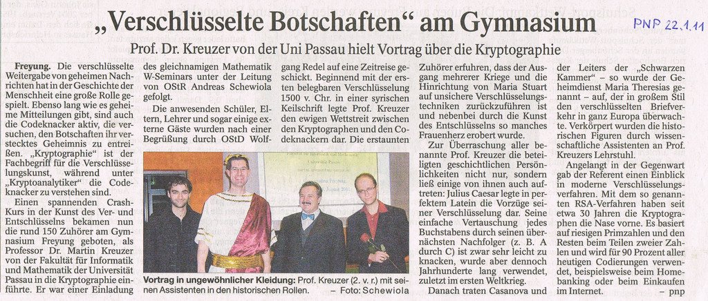 PNP-Artikel Vortrag Prof. Dr. Martin Kreuzer